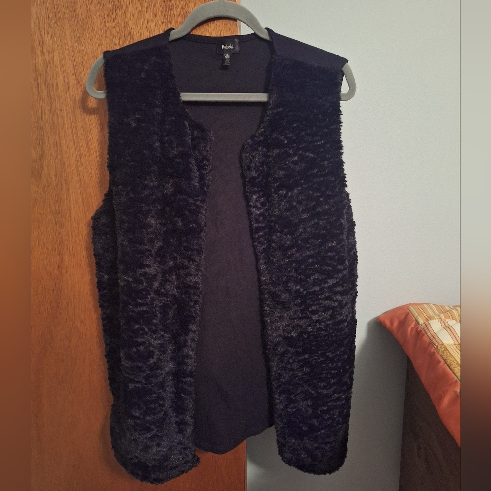 Rafaella Women's Black Fuzzy Open Front Vest Mid Length Size XL